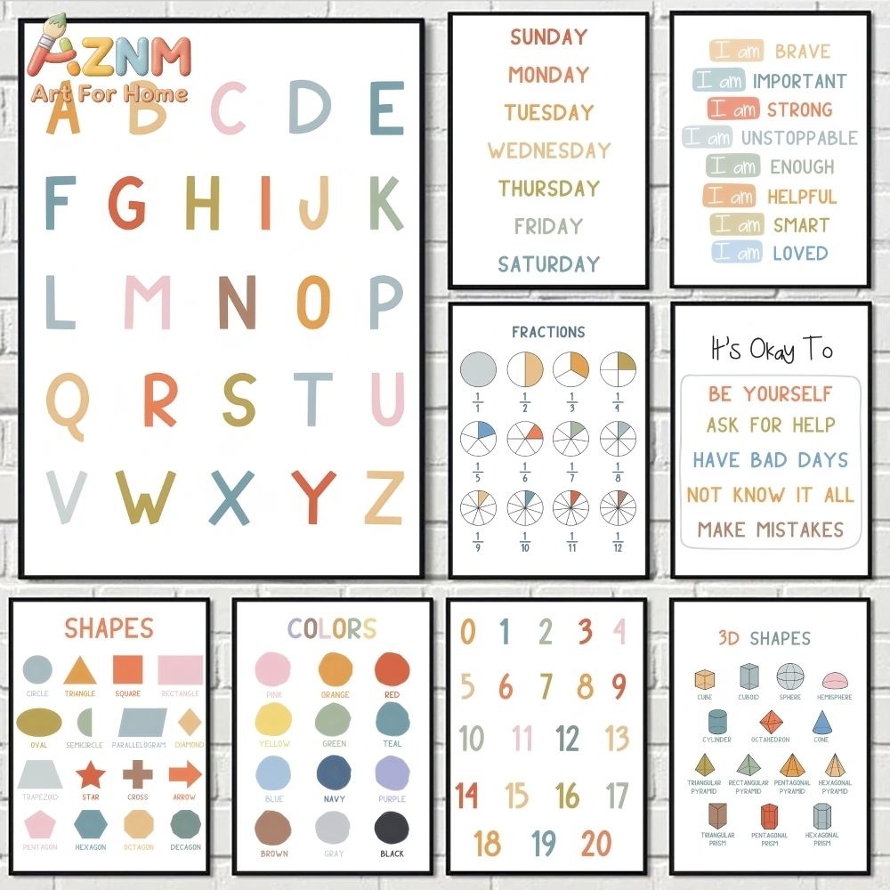 Kids Educational - Alphabet Numbers & More - AZNM 교육용 알파벳 숫자 프레임리스 캔버스