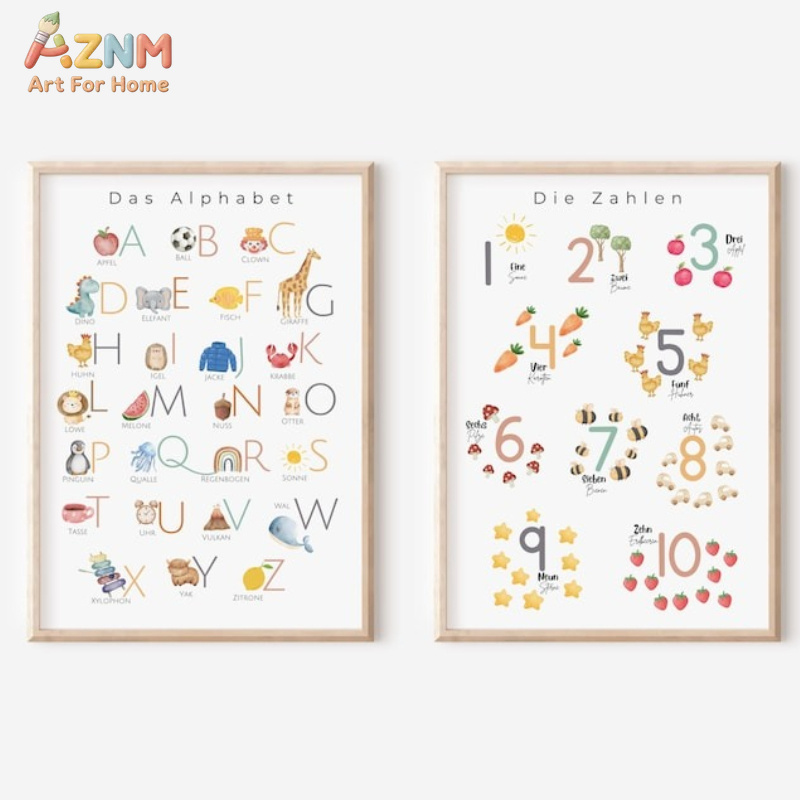 Kids Educational - Alphabet Numbers & More - AZNM 독일어 알파벳 숫자 캔버스 벽