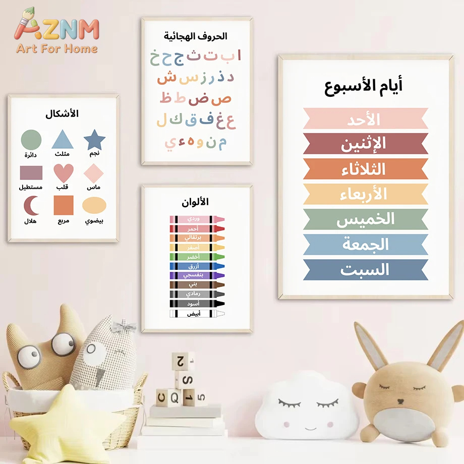 AZNM 아랍어 교육용 어린이 캔버스 벽 예술, 알파벳 - Kids Educational - Alphabet Numbers & More 리뷰 및 가격