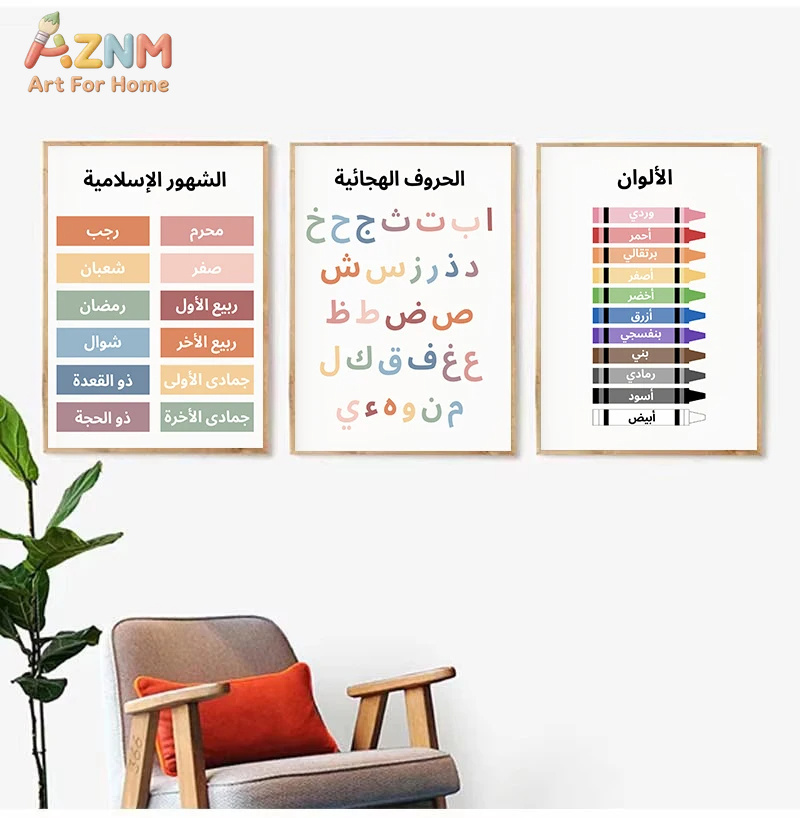 AZNM 아랍어 교육용 어린이 캔버스 벽 예술, 알파벳 - Kids Educational - Alphabet Numbers & More 리뷰 및 가격