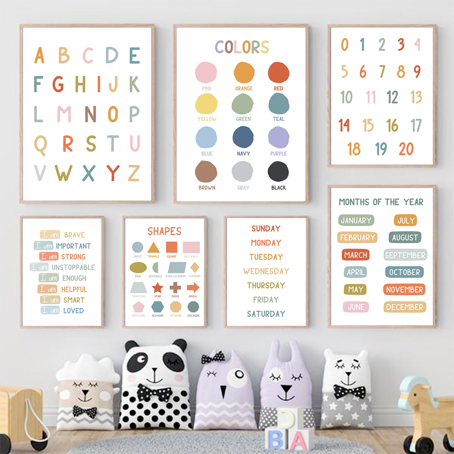 영어 교육 포스터 알파벳 숫자 색상 모양 벽 예술 프린 - Kids Educational - Alphabet Numbers & More 리뷰 및 가격